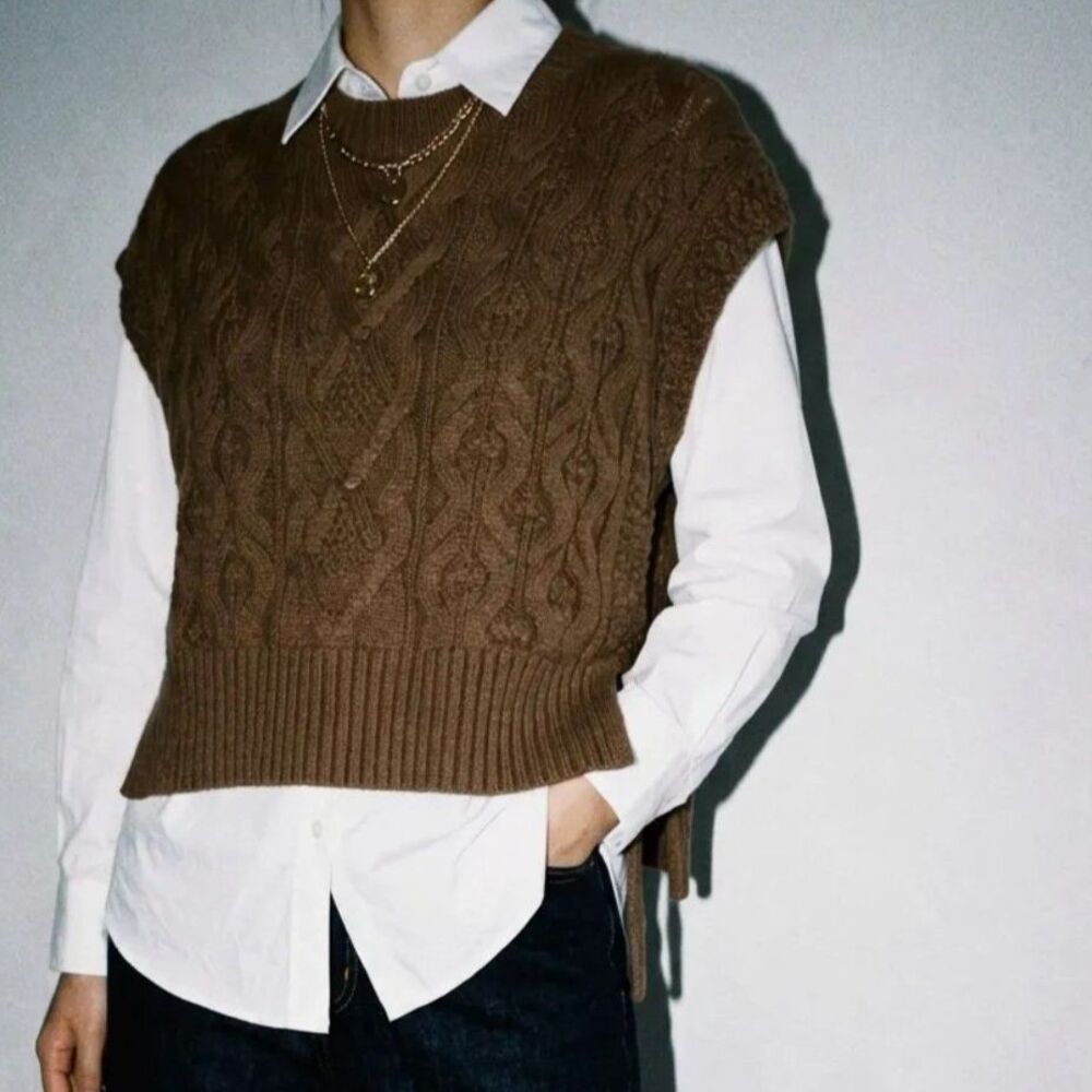Ann Taylor Loft Cable-Knit Side Tie Sweater Vest
